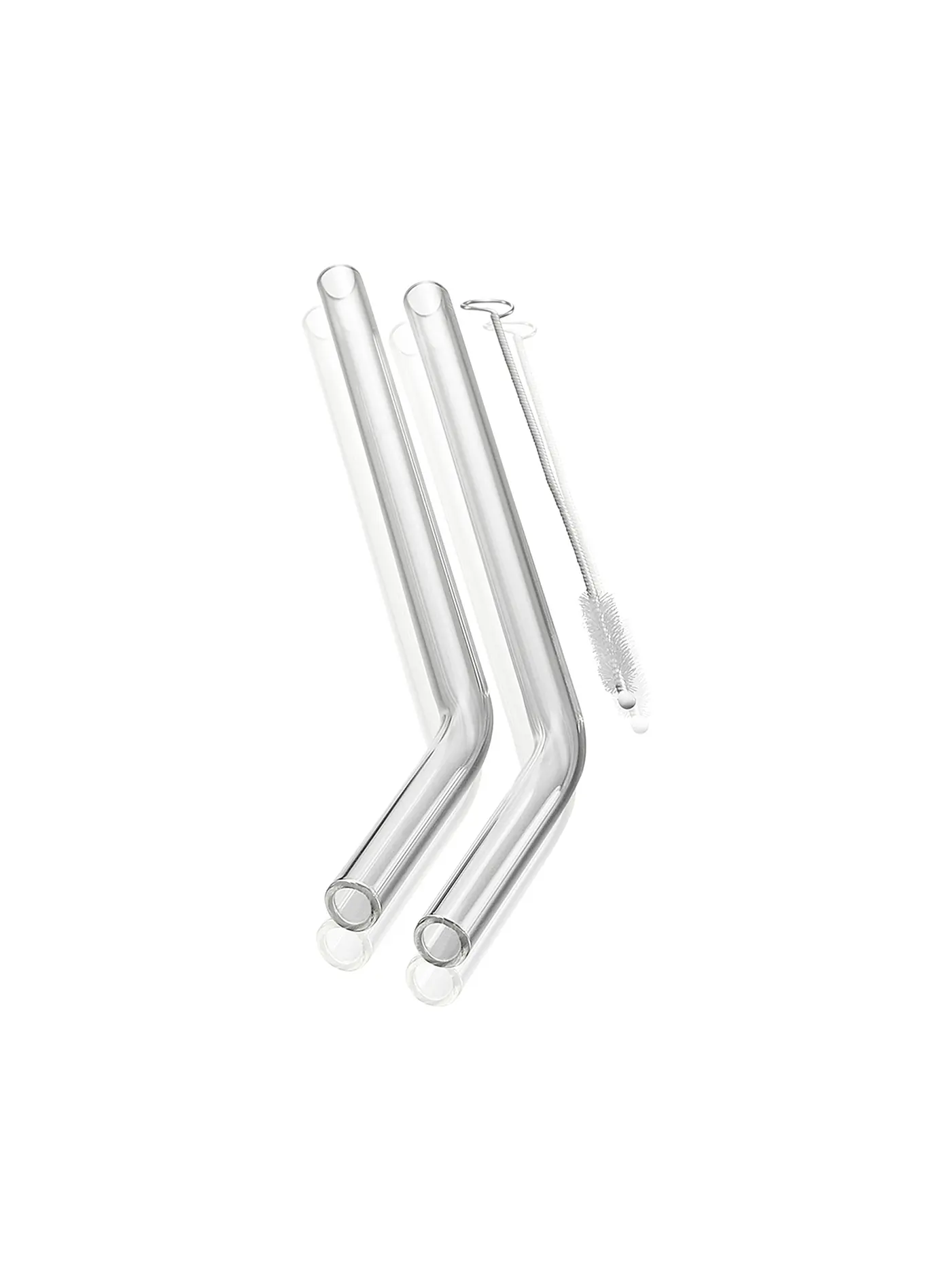 GEFU | Glastrinkhalm FUTURE, 23 cm gebogene Form, 4 Stück transparent mit Bürste | 